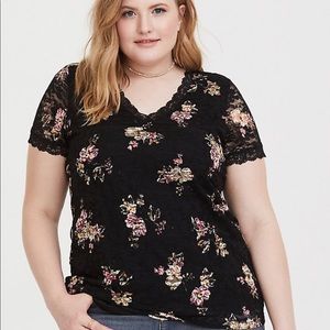 Torrid Black Floral Lace Tee
